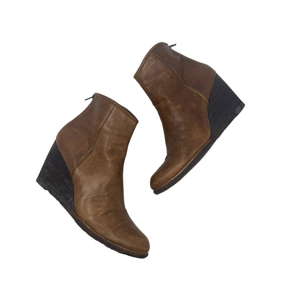 Stuart Weitzman Wedge Ankle Boots Brown Leather Zip Womens US 8.5 Spain‎